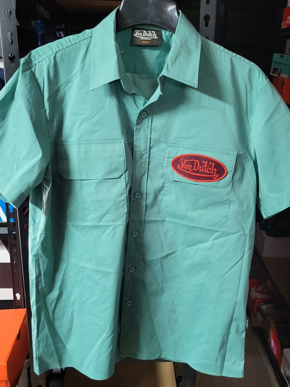 *NEW* Von Dutch Originals Green Button Up Short Sleeve Shirt Size Medium